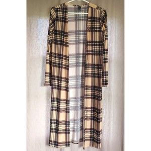 Windsor Long Line Plaid Cardigan Lightweight Open Front Womens Size L Large